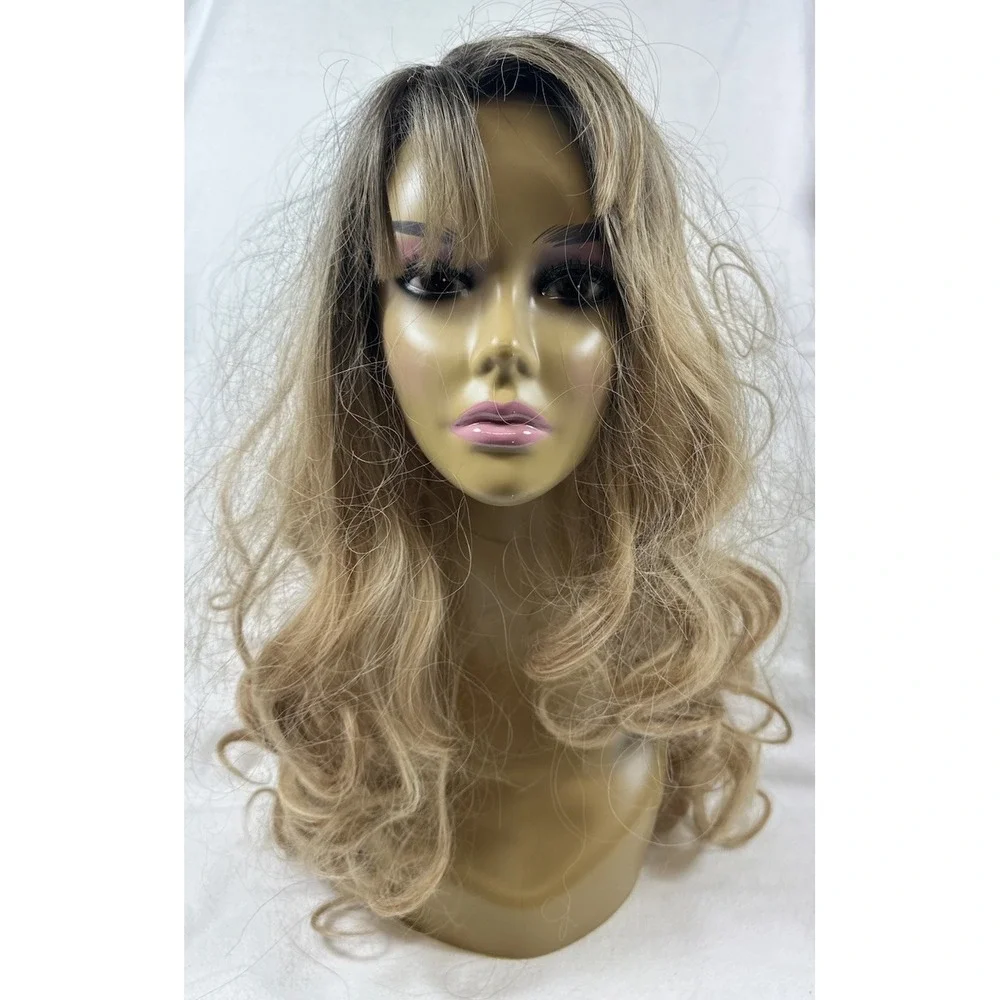Golden Blonde Wig Dark Roots Long Layered Curly With Bangs Cosplay Goldilocks
